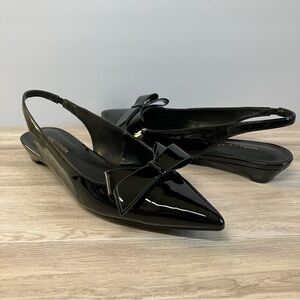 MARC FISHER Kerrey Black Patent Kitten Heel Slingbacks Bow Pointed Toe Size 10